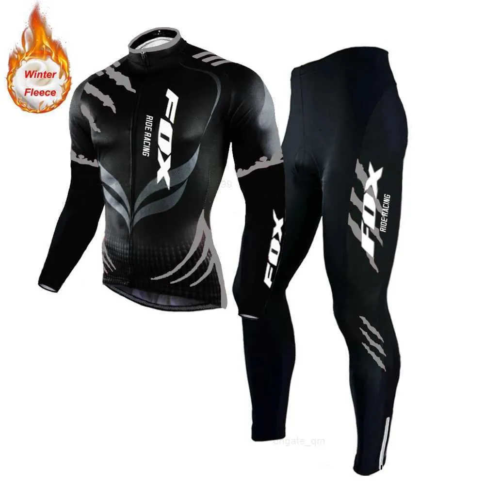 Neue FOX RIDE RACING Herren Radfahren Kit Thermo Fleece MTB Fahrrad Kleidung Mountainbike Jersey Set Traje Ciclismo Hombre Invierno