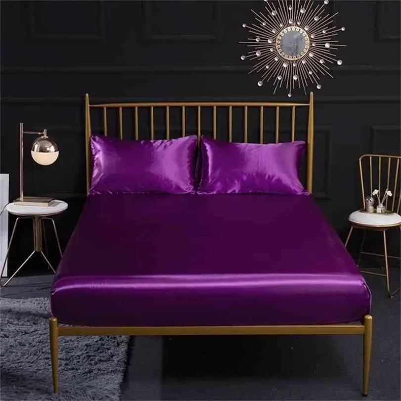 Copriletto con angoli federa in raso di seta Coprimaterasso da letto Bianco Nero Grigio Blu Viola Copriletto matrimoniale king size 20272u