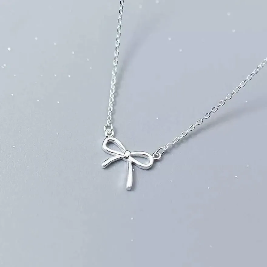 Hängen 925 Sterling Silver Lovely Bow Knot Pendant Necklace For Girls Women Fashion Jewelry Gift D38612615
