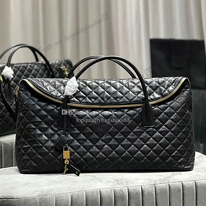 Preto Es Gigante Bolsa de Viagem Maxi Supple Couro Acolchoado Grande Capacidade Duffle Bags Bolsa Mulheres Homens Fecho Zip Cross Body Designer Bolsa de Bagagem Ao Ar Livre