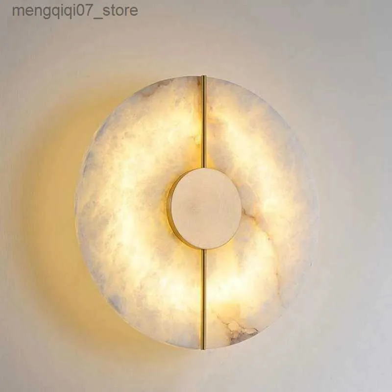 Lampor nyanser nordiska moderna kreativa marmor vägglampa för vardagsrum guld koppar hem inomhus dekoration leder sconce sovrum sovrum rund l240311
