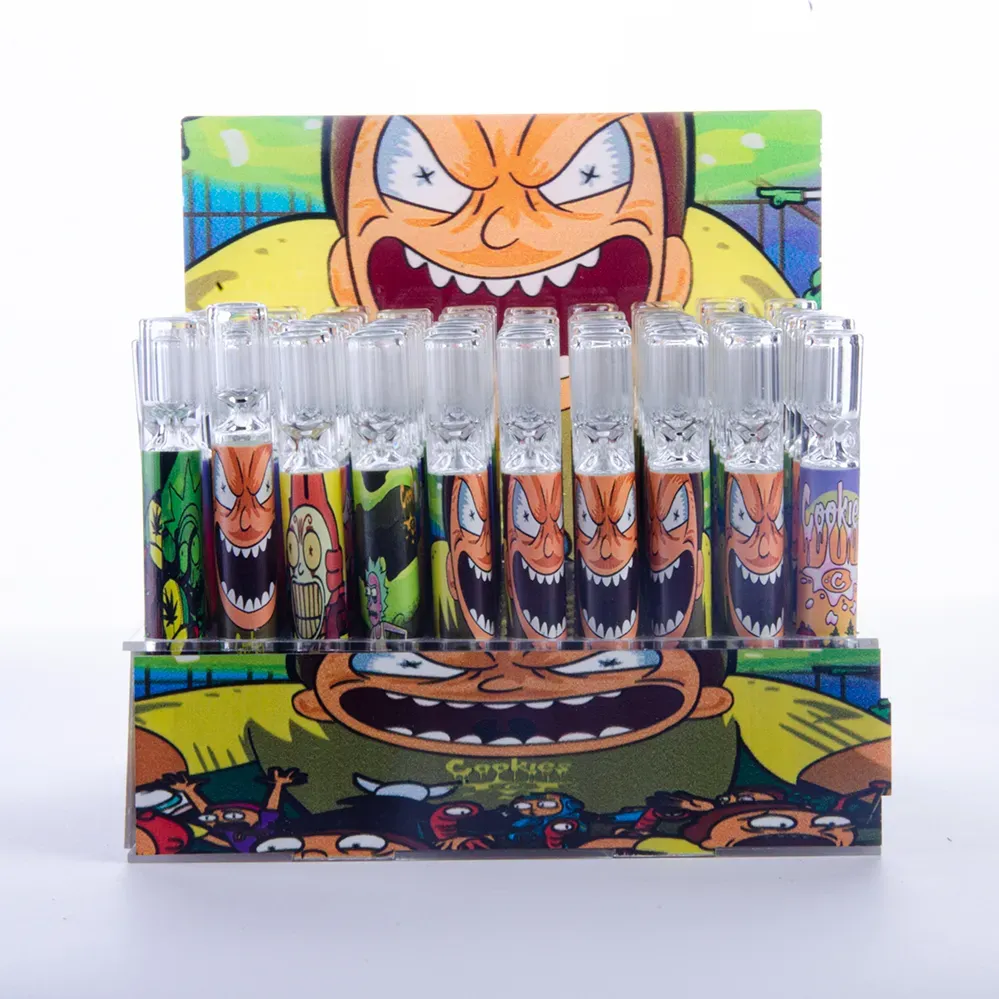 4-Inch Pyrex Glass One Hitter Pipe - Colorful Cartoon Design Steamroller Hand Pipe with Oil Burner Filter Tube