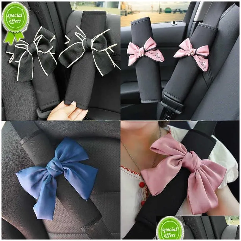 Andra interiörstillbehör Nytt 2 Pack Cute Bowknot Car Seat Belt Pads Seatbelt Protector andas Ice Silk Shoder Strap ers sele dro DH508