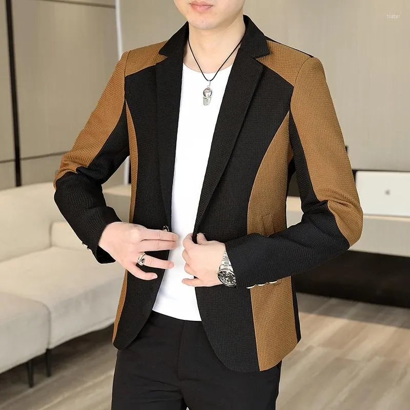 Мужские костюмы Корейская мода Лоскутная куртка для мужчин Slim Fit Повседневные пиджаки Деловой социальный пиджак Masculino Уличная одежда 2024 Весна