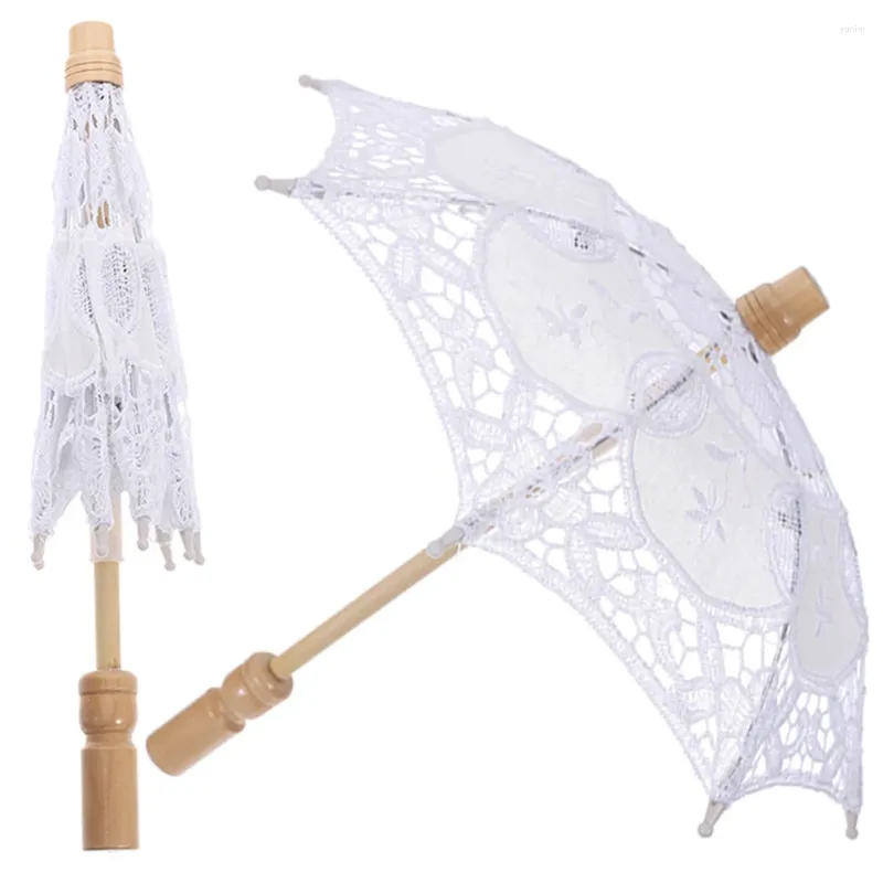 Guarda-chuvas 2 Pcs Prop Guarda-chuva para Chuva Lace Parasol Tomar Banho Alça de Casamento Decoração de Festa de Chá Noiva Branca