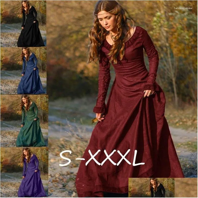 Podstawowe sukienki swobodne sukienki damskie moda moda bajka elf sukienka średniowieczna szata retro renesansowe kostium fantasy PROM HALLO DH8JM