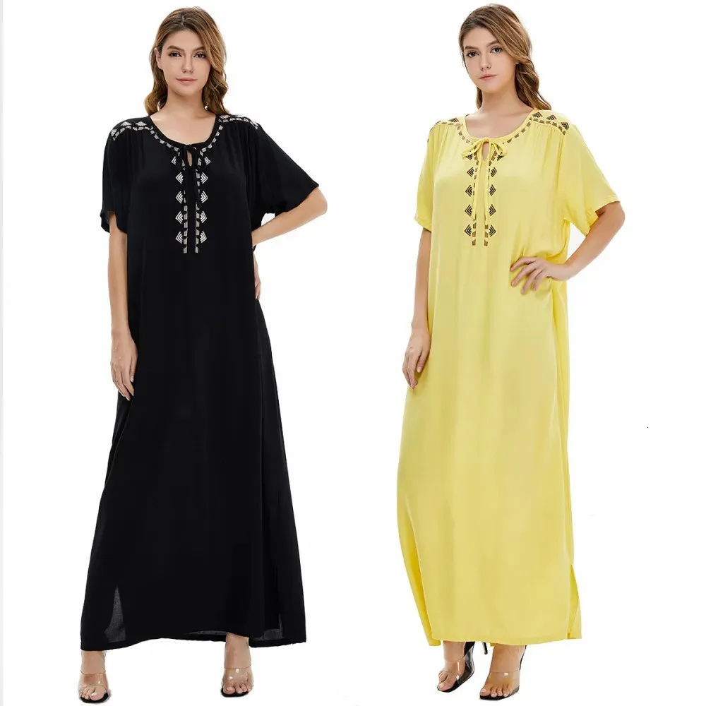 Muslim Ladies Big Swing Long Skirt M-2XL Loose Middle East Short Sleeve DressSpring And Autumn 2021 New Leisure Dubai Abaya