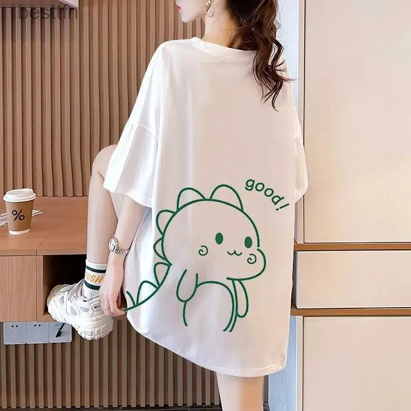 T-shirt Femme Femmes Coton T-shirt Dinosaure Imprimer Tshirt Été Court Sle Graphique T-shirts Tops Casual Fe Vêtements Dames Anime Blouse 240311