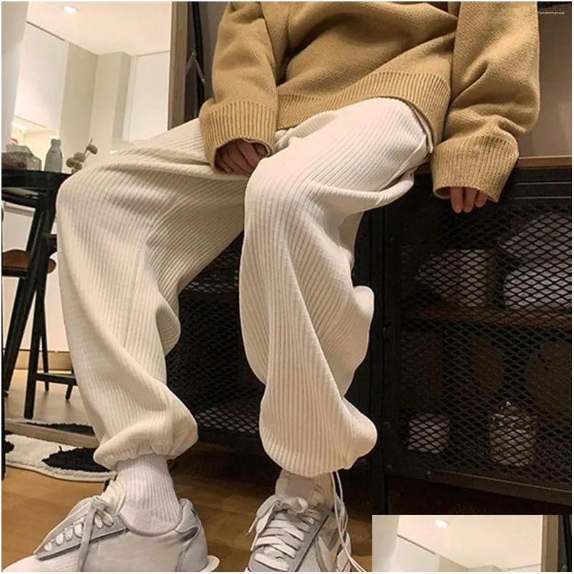 Men'S Pants Mens Pants Korean Version Of Loose Fitting Solid Color Wide Leg Sports Pocket Casual Straight Jogging Dstring Pant Drop D Dh01L