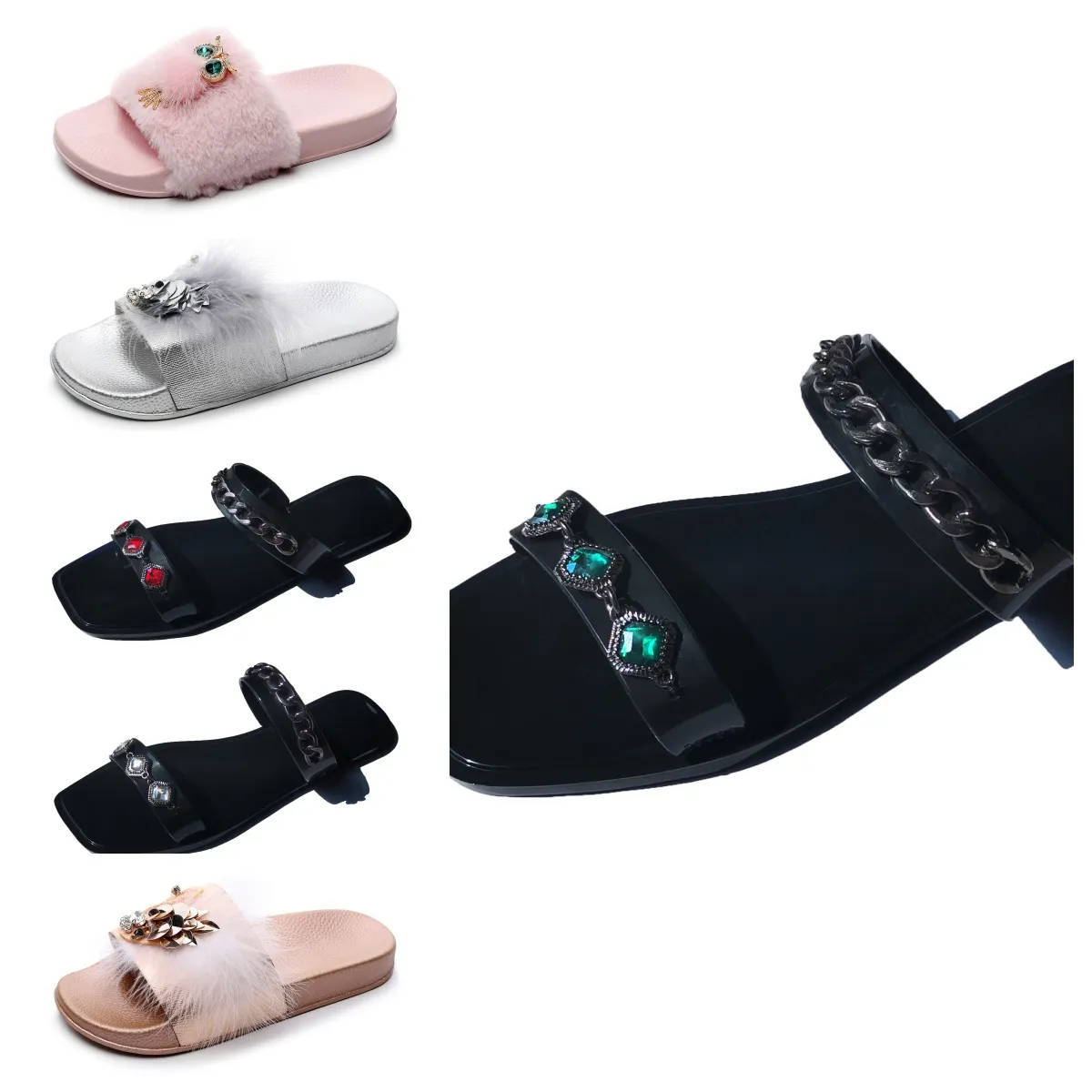 Projektantka Slipper Women Men Summ Sandal Fashion Canvan Flats Mule Platforme wysokie pięta platforma sandałowa suwak buty gai białe