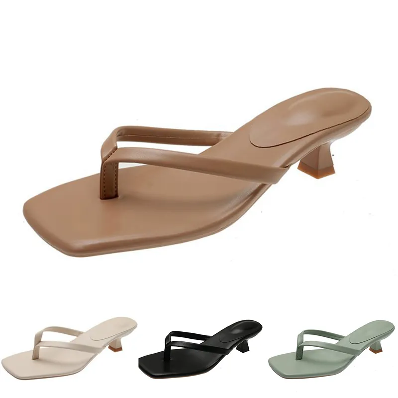 Sandálias altas femininas moda chinelos sapatos de salto gai flip flops verão tênis planos triplo branco preto verde marrom color55 155