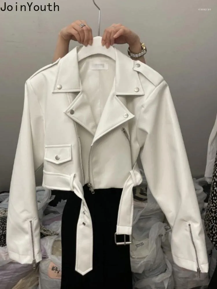 Kvinnors jackor koreanska mode läderjacka Kläder TurnDown Collar Zipper Pu Crop Coat 2024 Ropa Mujer Streetwear Harajuku Y2K Tops