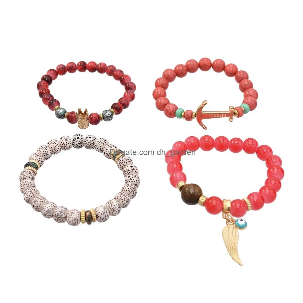 Charm Armbänder 4 Stück Bohemian Stretch Perlen für Frauen Kristall Strang Armreif Mtilayer Stapelbar Drop Lieferung Schmuck Dhgarden Dhaet