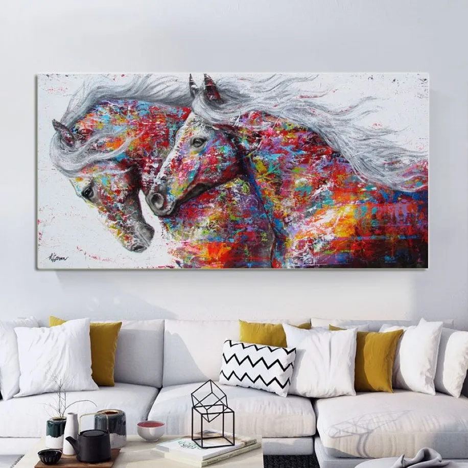 SELFLESSLY Animal Art Two Running Horses Canvas Painting Wall Art Pictures For Living Room Modern Abstract Art Prints Posters332k