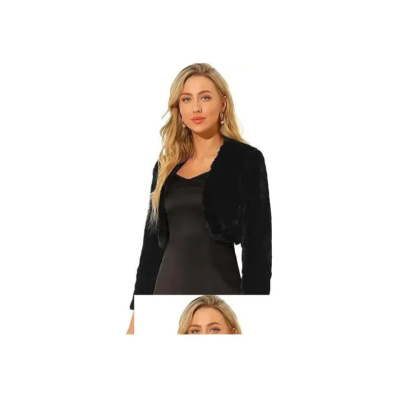 Veste courte en fausse fourrure pour femme automne et hiver avec boule de Noël ouverte sur le devant châle caraco livraison directe vêtements vêtements d'extérieur Otoxe