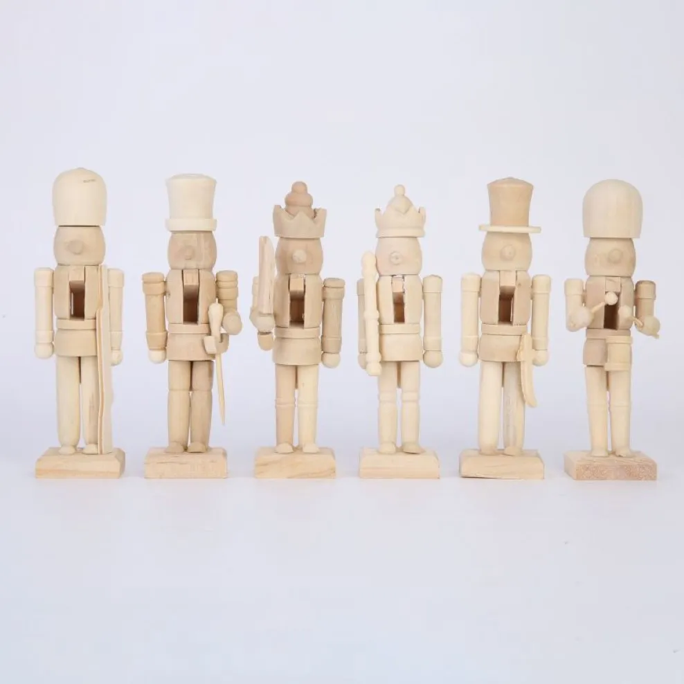 6 pçs de madeira quebra-nozes boneca decoração diy pintura em branco brinquedo de madeira sem pintura boneca para crianças diy soldado estatuetas ornamentos de mesa c02104