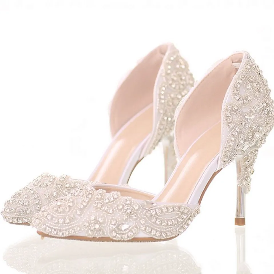 New Arrival Rhinestone Crystal Wedding Shoes Sewing Bridal Shoes Pointed Toe High Heel Gorgeous Party Prom Shoes Bridesmaid Shoe2181