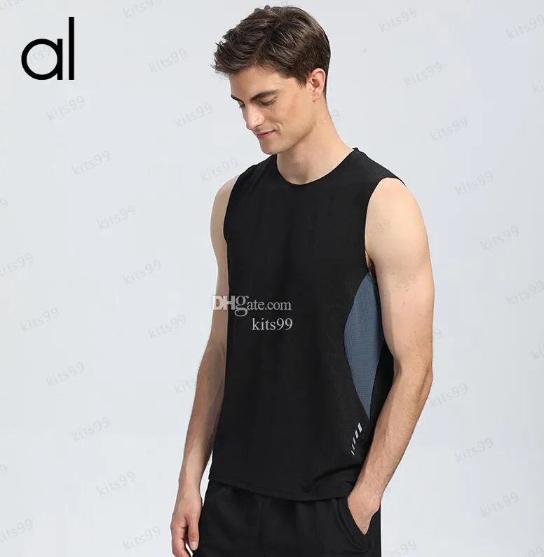 Aloyoga verão cor sólida camiseta esportes masculinos seda gelo respirável roupas de secagem rápida ginásio correndo elástico tamanho grande roupas de treinamento de fitness moletom preto