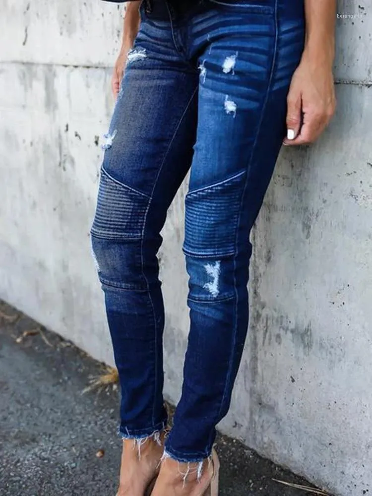 Jeans da donna Donna Skinny Strappati Impilati Vita alta Nero Lady Stretch Y2k Denim Pantaloni a matita Gamba dritta Avvolgente Fianchi Pantaloni slim fit