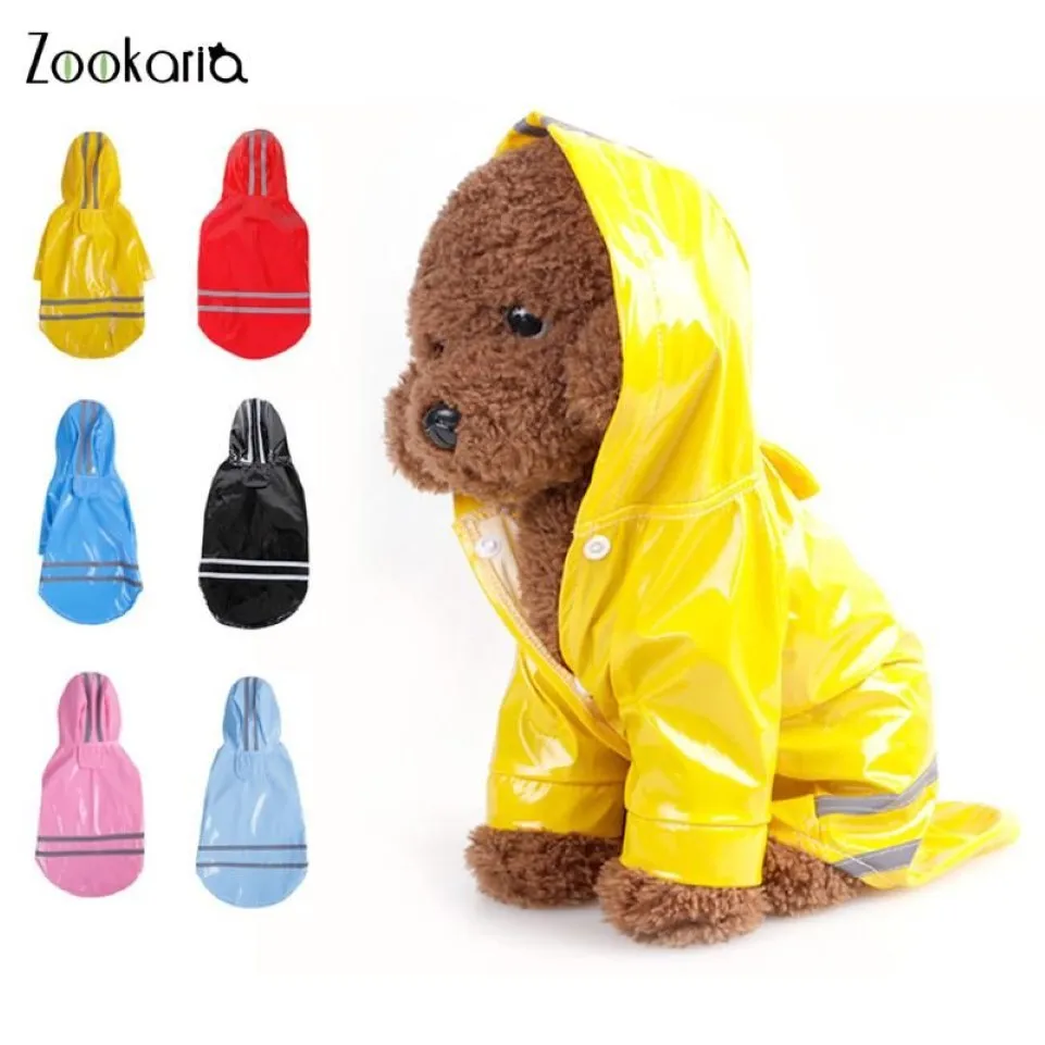 Pet Cat Dog impermeabile con cappuccio cucciolo piccolo cappotto di pioggia PU giacca impermeabile riflettente per cani vestiti all'aperto intero Apparel245R