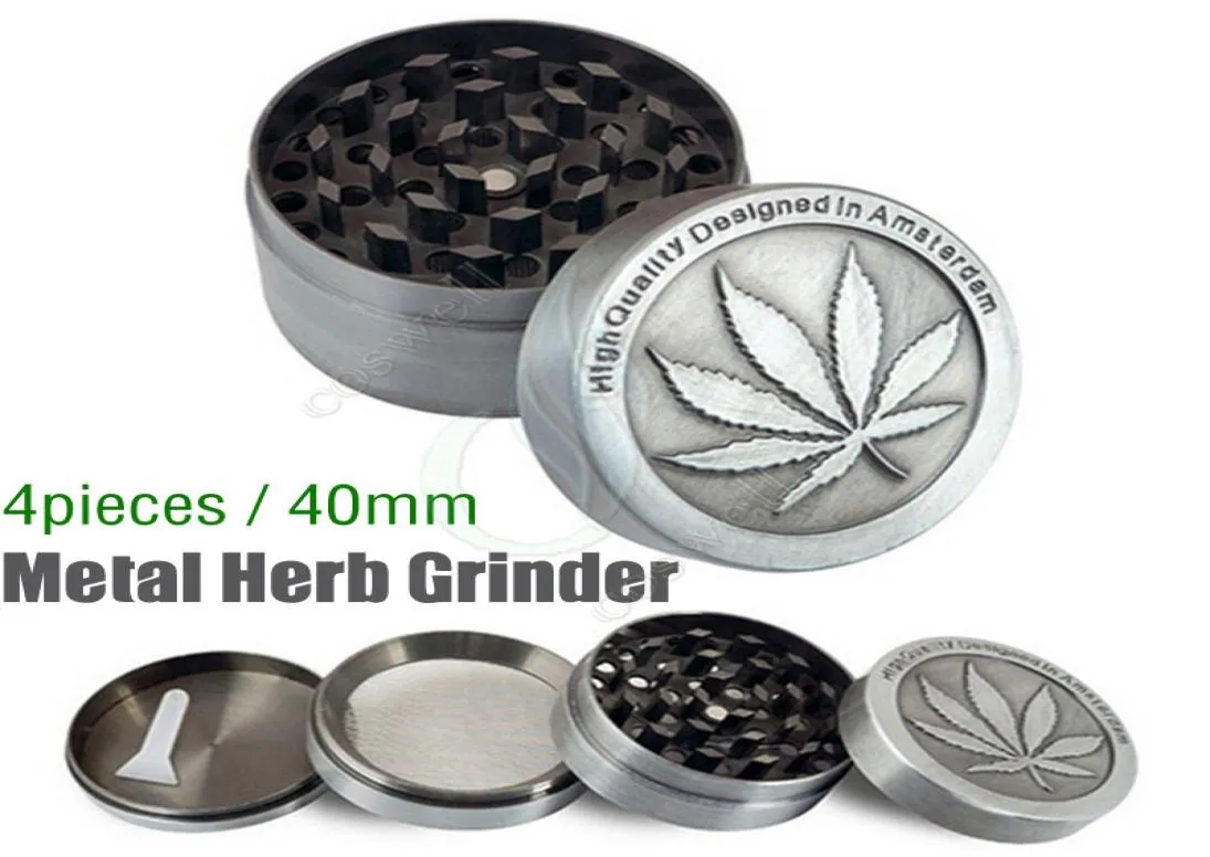 Top Metal Herb Grinder 4-delige goedkope tabaksslijpers Magentic Designed Amsterdam met pollenvangerschraper 40 mm grijze kleur 2367713