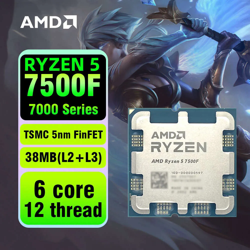 AMD Ryzen 5 7500F R5 7500F 3.7GHz 6コア12-Thread CPUプロセッサ5NM L3 = 32M 100-000000597ソケットAM5新規シールされ、ファンなし