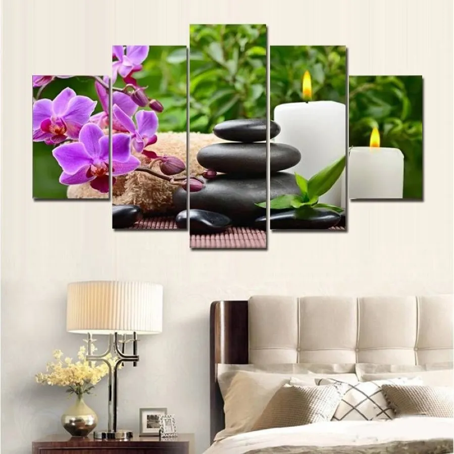 5 pçs spa decoração flor pedra vela cenário imagem impressa moderna lona arte da parede para casa linving decoração sem moldura274u