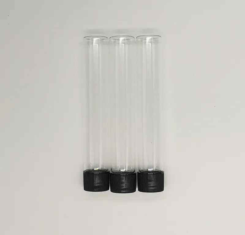 Glass tubes packaging 115*20mm screw on the top with plastic lids 30g tubes could custom labels