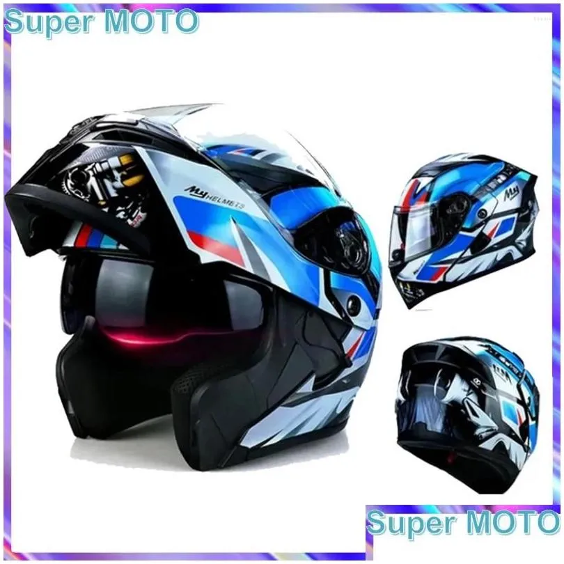 Motorhelmen Veiligheid Modar Up-helm Dual Lens Fl Face Four Seasons Uni Double Er Moto Casco Drop Delivery Automobiles Motorcycle Otvyz