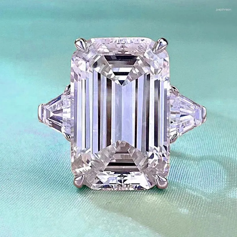 Anéis de cluster charme esmeralda corte 15ct laboratório moissanite diamante anel real 925 prata esterlina noivado casamento banda para mulheres jóias