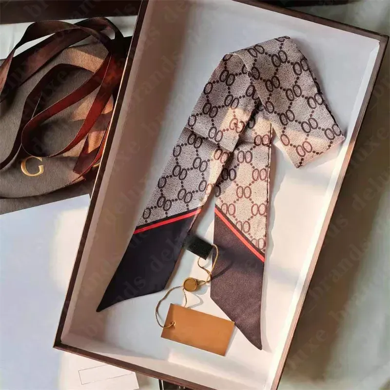 Varumärke Silk Scarf New Designer Designade kvinnors halsduk, mode G -bokstav Kopiering Handväska halsduk, slips, hårbunt, 100% silkematerial