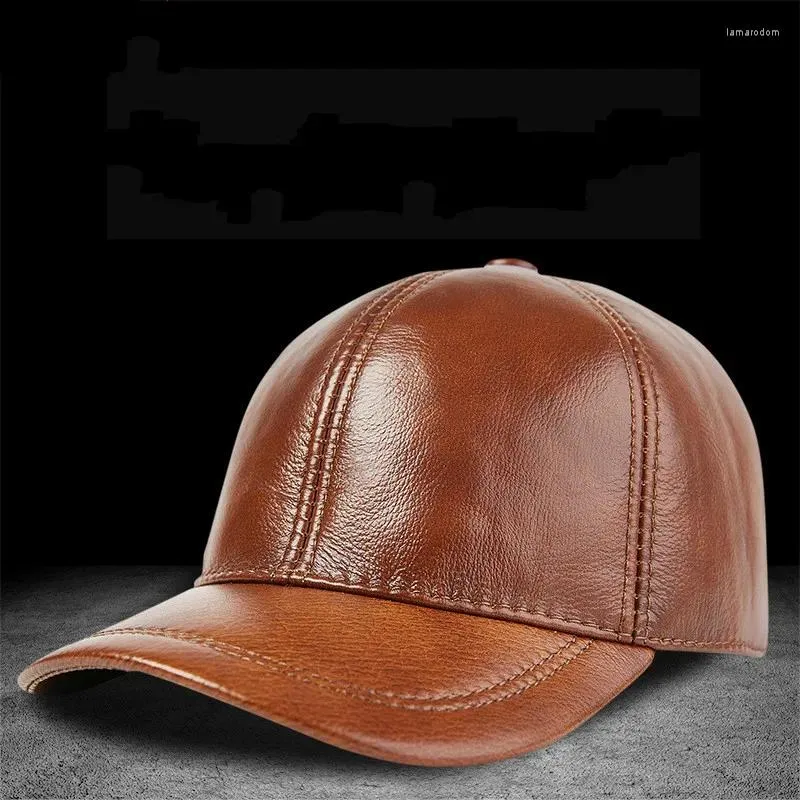 Bollmössor H7596 Fall Winter Men Baseball Cap äkta läder utomhus Leisure Hat Young Women Cowhide High Quality Sport Fashion Warm