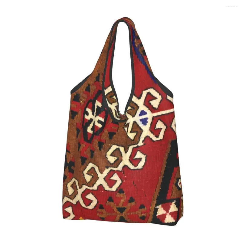 Borse per la spesa Tessuto Kilim Tappeto persiano Borsa della spesa Shopper Tote a spalla Borsa grande portatile etnica turca bohémien