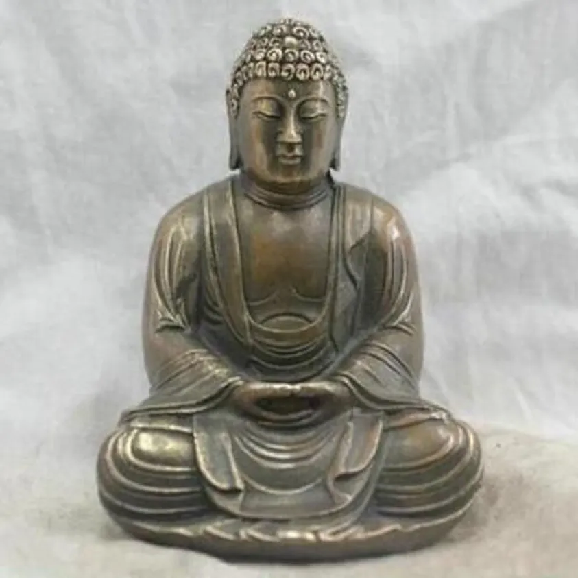 Chińska kultura ludowa ręcznie robiona mosiężna brązowa statua Sakyamuni Buddha Sculpture307g