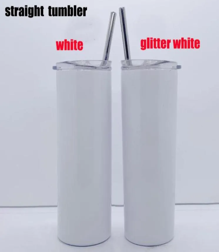 Bicchiere dritto sottile per sublimazione glitter da 20 once nuovo arrivato Bicchiere sottile in acciaio inossidabile da 600 ml con coperchio in paglia di metallo caffè sottovuoto7502462