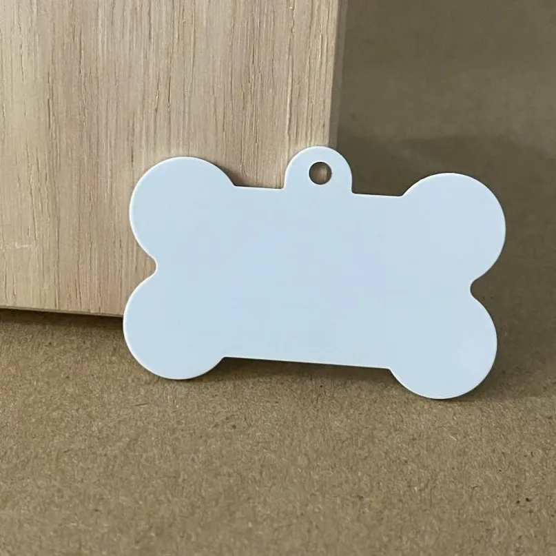 Étiquette d'identité pour chien, carte d'identité S M L, en métal en forme d'os, pour chat, Sublimation DHL, Double face, blanc, nom d'identification, pendentif, bijoux 3243