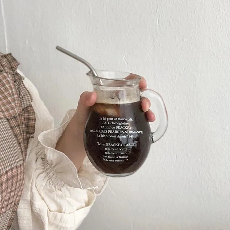 Bouteilles d'eau lettres françaises, tasse en verre épais, grande capacité, transparente, pour jus de lait, bière, pichet à boire, ustensiles de cuisine