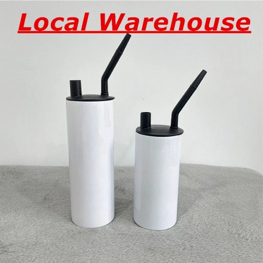 Local Warehouse Sublimation Straight Smoking Tumbler 15oz 20oz White Blank Hookah Tumblers With Glass Lid Stainless Steel Water Bo182S