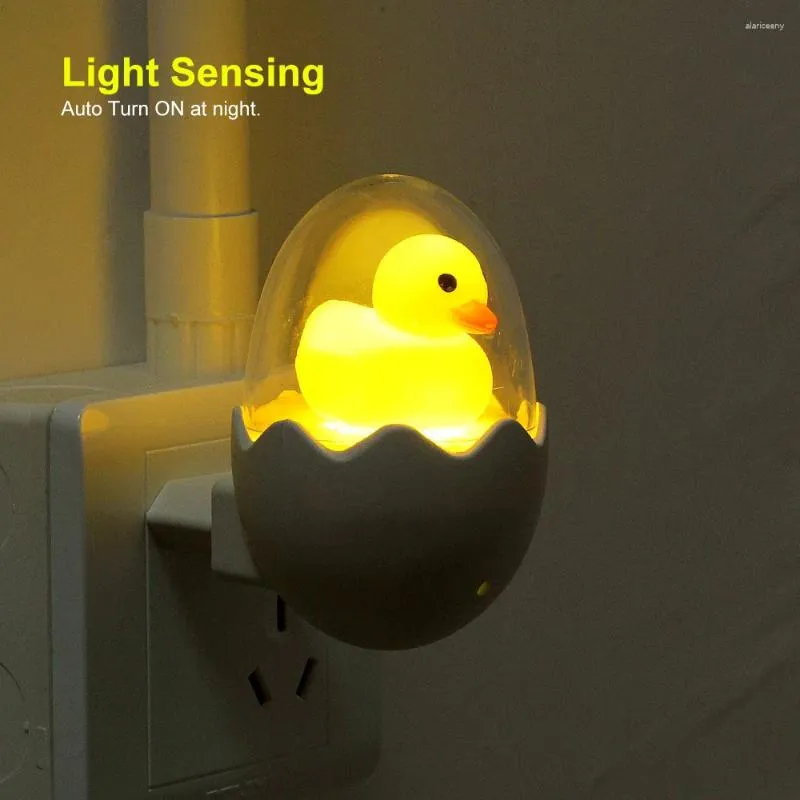 Night Lights EU Plug 220V Wall Socket Lamps LED Light Control Sensor Cute Yellow Duck Bedroom Lamp Gift For Children
