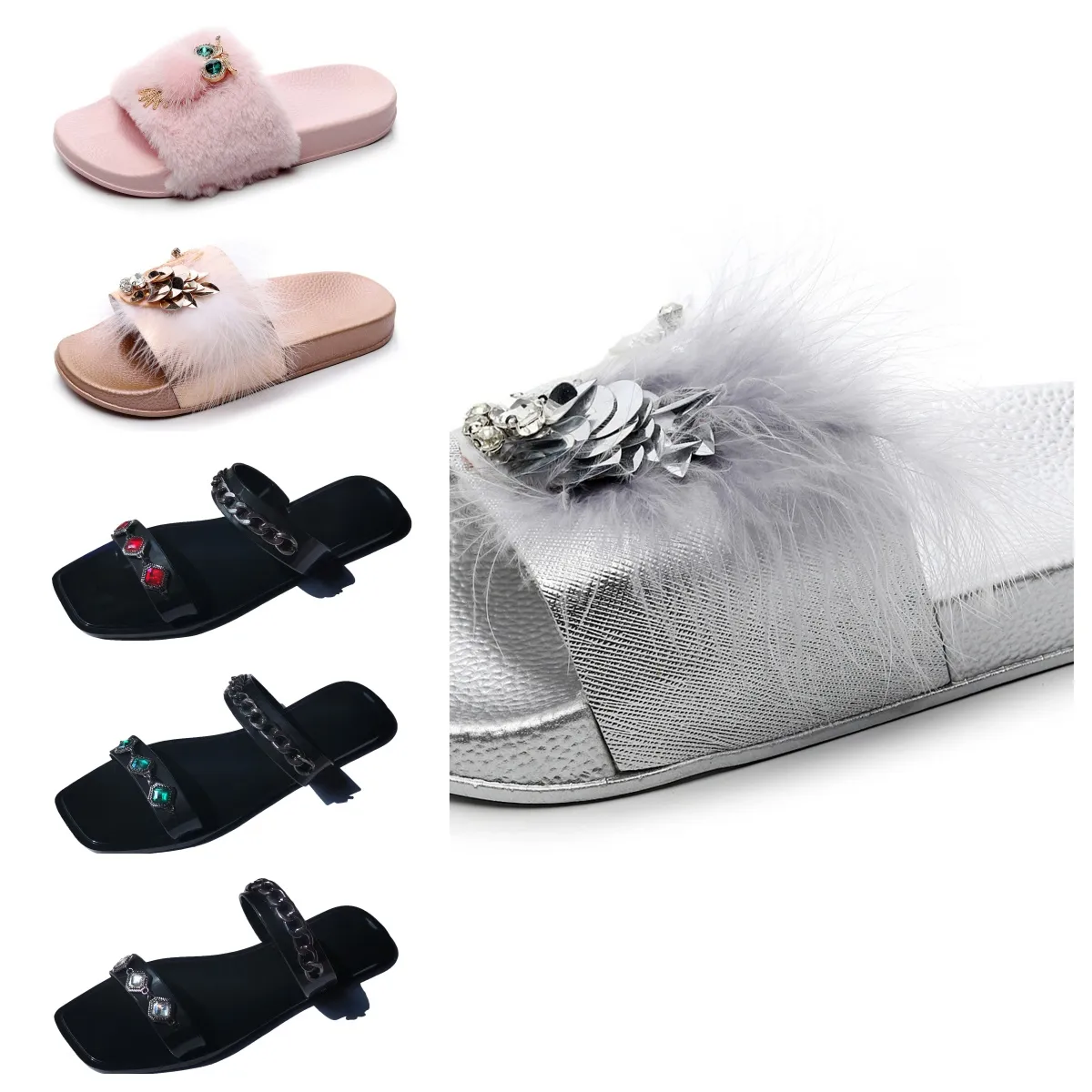 Designer slippers women men summer sandal fashion canvan Flats Mule Platform High Heel Sandal platform slider Shoes GAI white