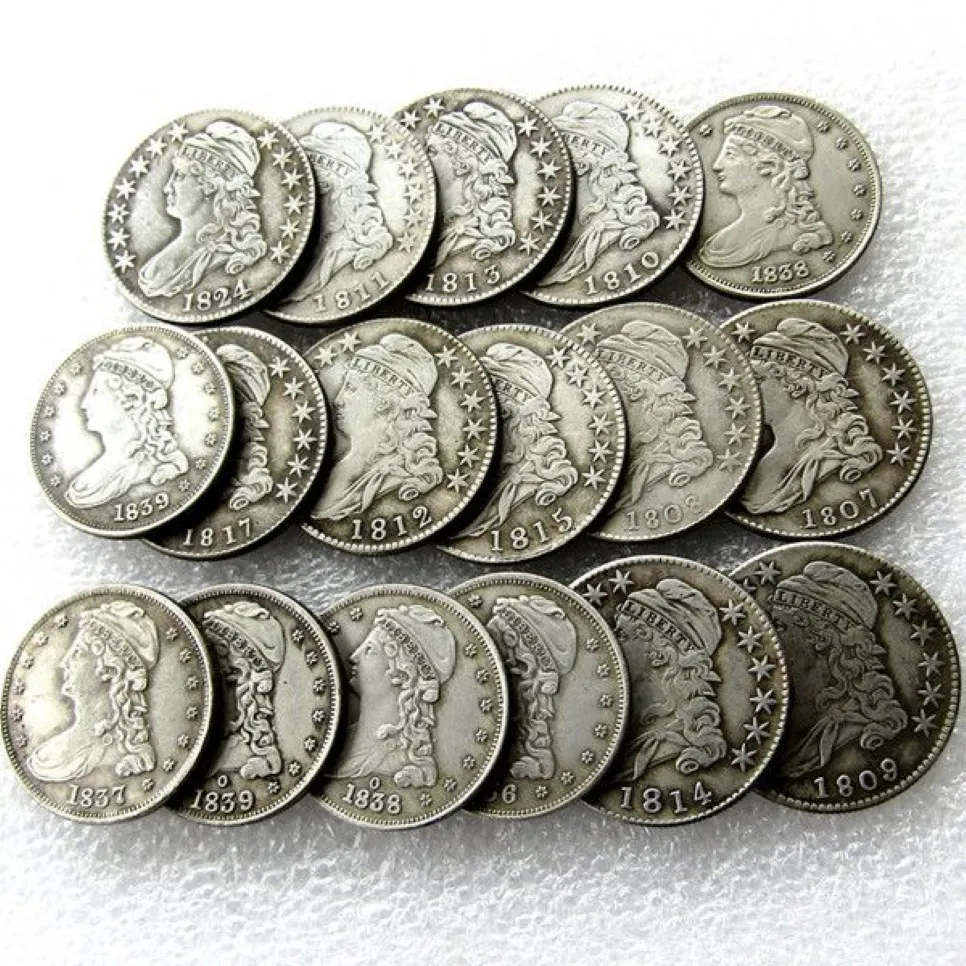 US Mix Date 1807-1839 17 pièces buste coiffé demi-DOLLAR artisanat argent plaqué copie pièce de monnaie matrices en métal usine de fabrication 276h