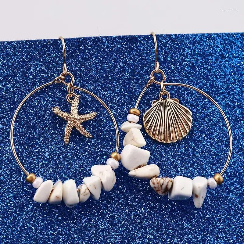 Dingle örhängen Sea Shell for Women Gold Color Trendy Metal Cowrie Statement Summer Beach Jewelry