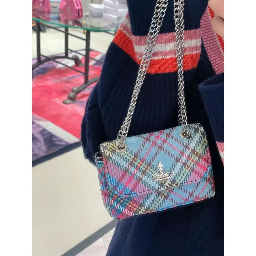 Viviennes Westwoods Bag Chain Bag Classic Colorful Checkered Small Square Bag Lightweight Small Fragrance