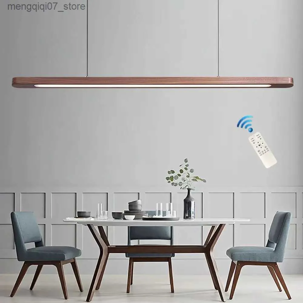 Paralumi Lampadari a sospensione a LED in legno nordico Lampada da soffitto moderna ovale a striscia lunga per ristorante Bar Ufficio Cucina Sala da pranzo Soggiorno L240311