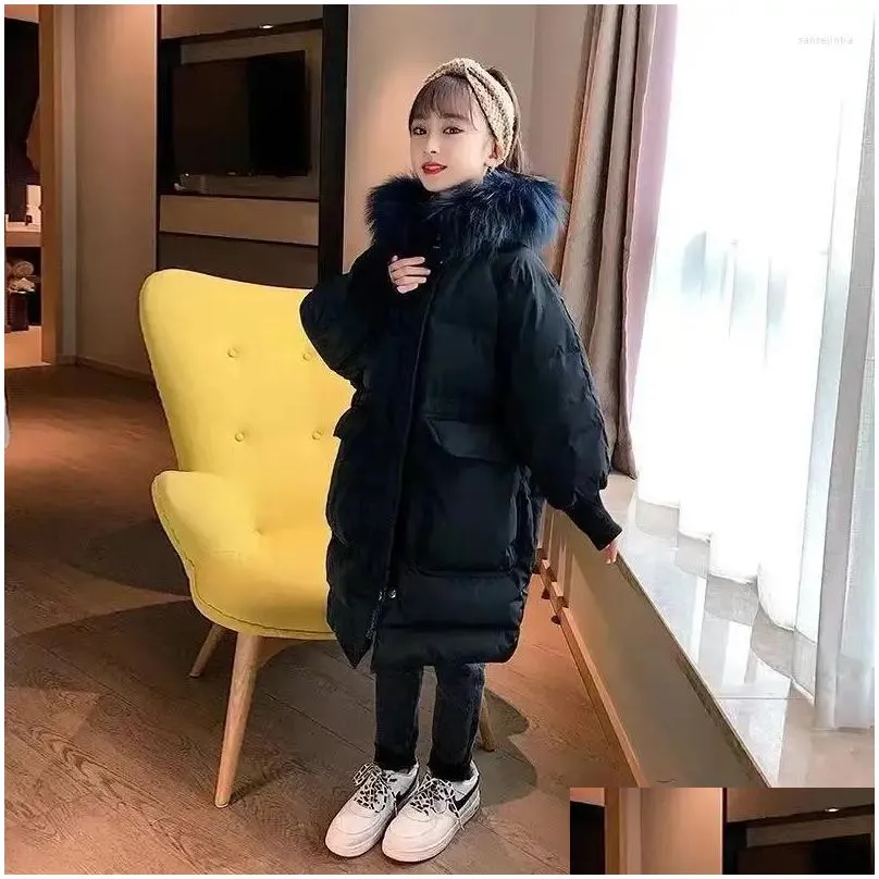 Down Coat Girls Padded Cotton Jacket Children Mid-Length Warm Fashion Big Fur Collar Snow Clothing For Kids Tz794 Drop Delivery Baby M Otpdx