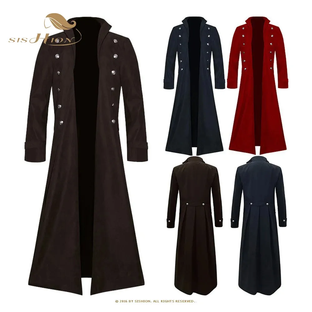SISHION Long Medieval Renaissance Costume Gentlema Coats VD3537 Gothic Steampunk Trench Vintage Frock Outfit Coat for Men S-5XL240311