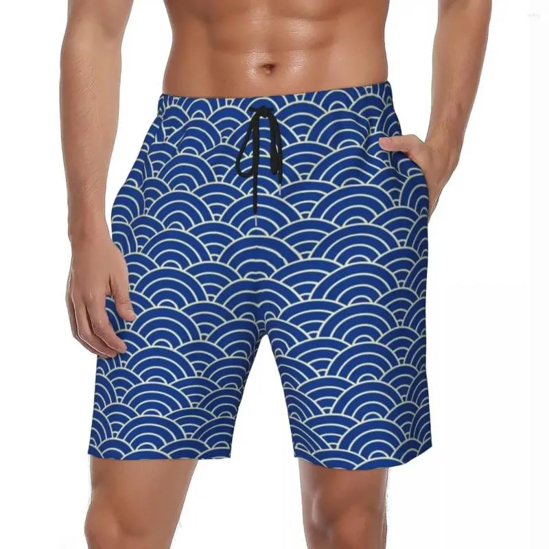 Pantaloncini da uomo Estate Palestra Uomo Blu Seigaiha Stampa Running Onde giapponesi Design Beach Y2K Divertente Costume da bagno ad asciugatura rapida Taglie forti