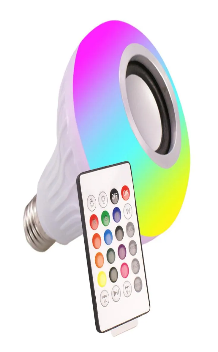 Crestech LED -glödlampor 24 nycklar Remote Control E27 RGB trådlös Bluetooth -högtalare LED -glödlampa ljus 12W Musik som spelar9929148