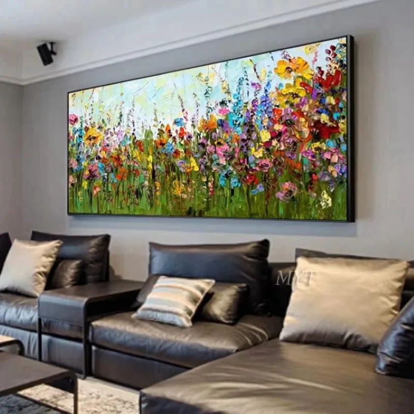 Lnife Flower Abstract Oil Målning väggkonst Hemdekoration Bild Handmålning på duk 100% handmålad utan gräns240U