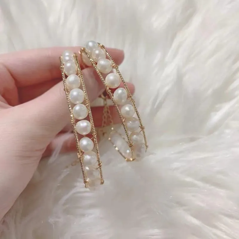 Bangle Natural White Freshwater Pearls Ręczne bransoletki